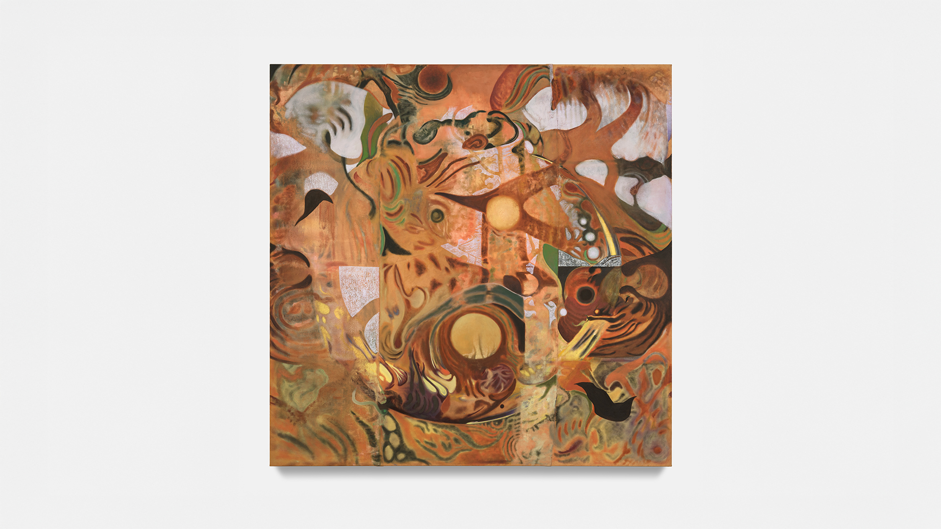 Playing with Bones, 2024 Oil on sewn canvas with fustic 72 x 72 in.